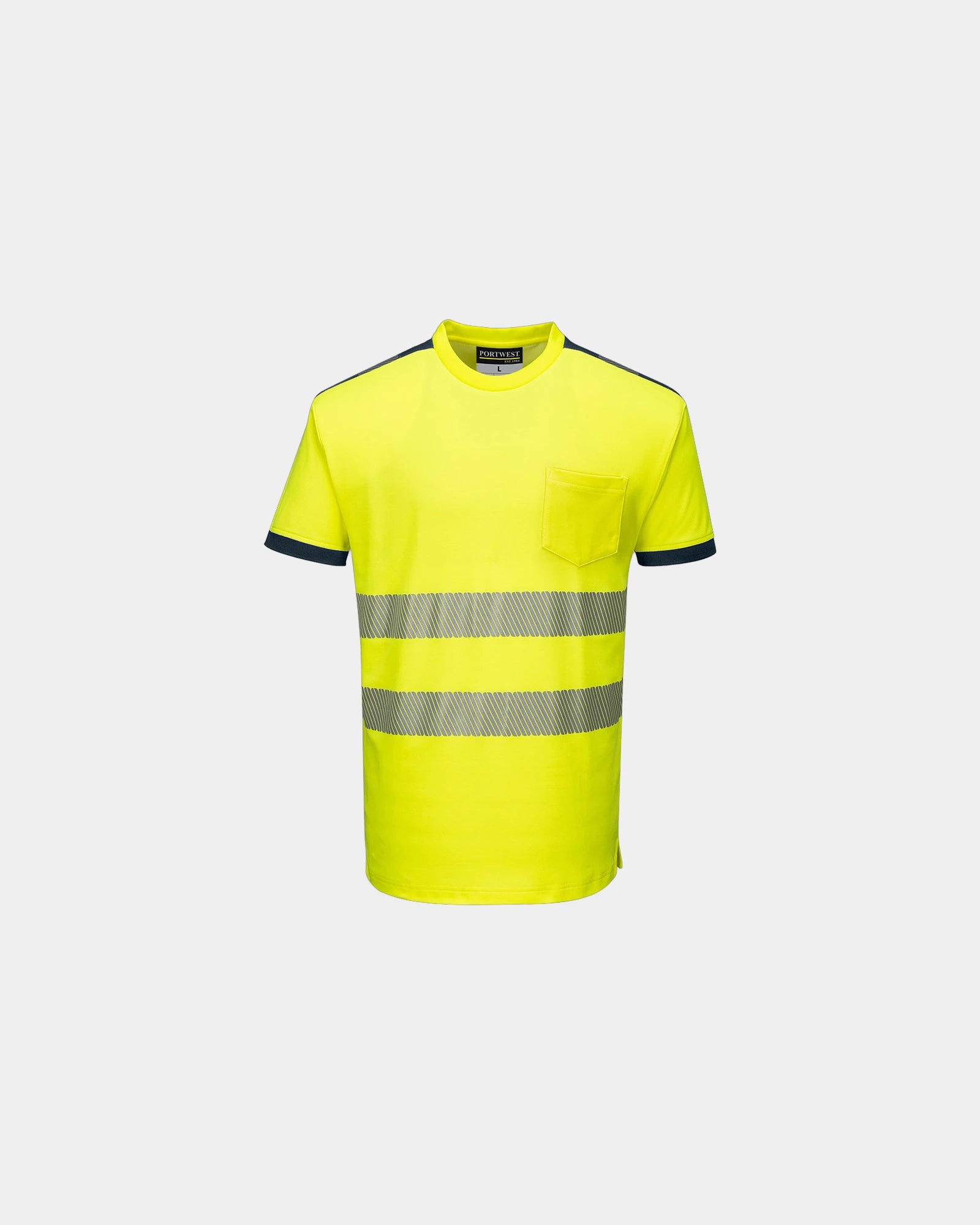 T-shirt alta visibilità cotone 175g/m² da personalizzare - Giallo-Blu Navy