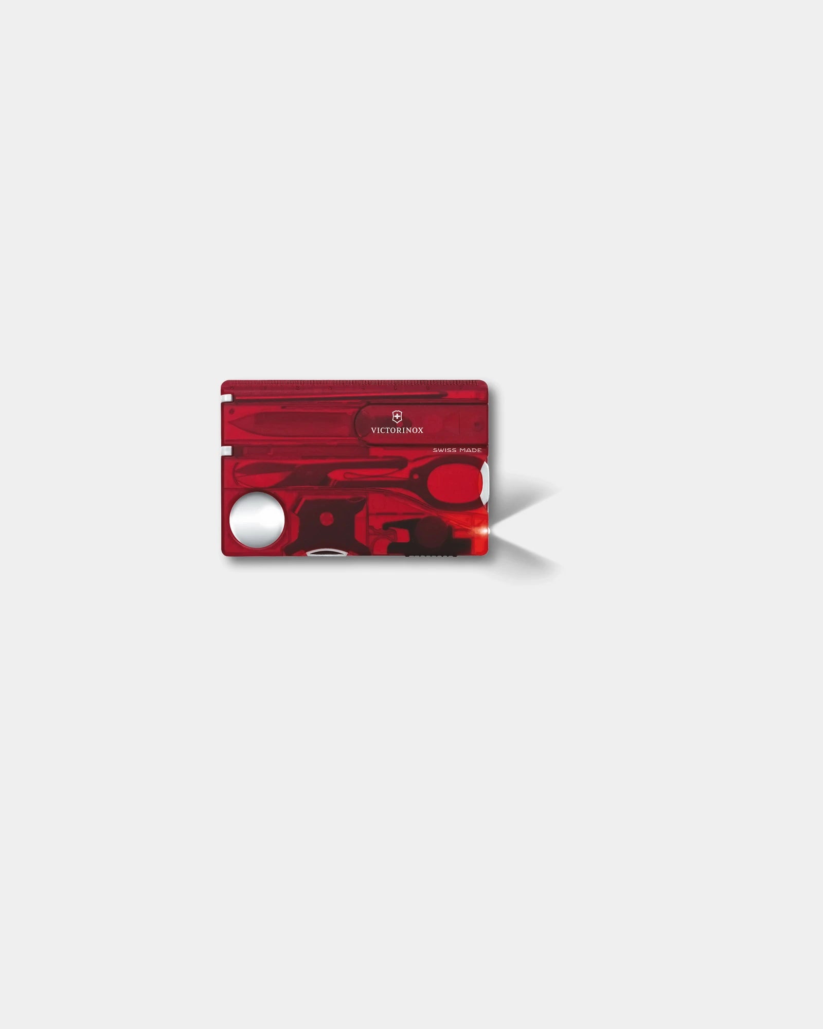 Multitool con LED Victorinox Swiss Card da personalizzare - Rosso Trasparente