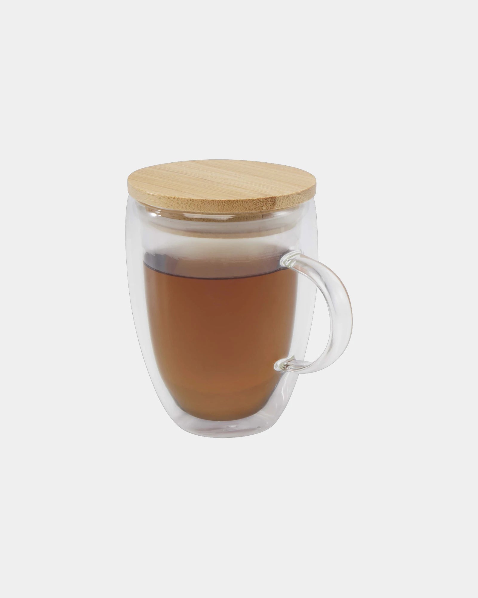 Tazza in vetro con coperchio bambù 350ml da personalizzare - Traslucido