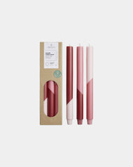 Candele righe diagonali cera vegetale set da 3 - Rosso