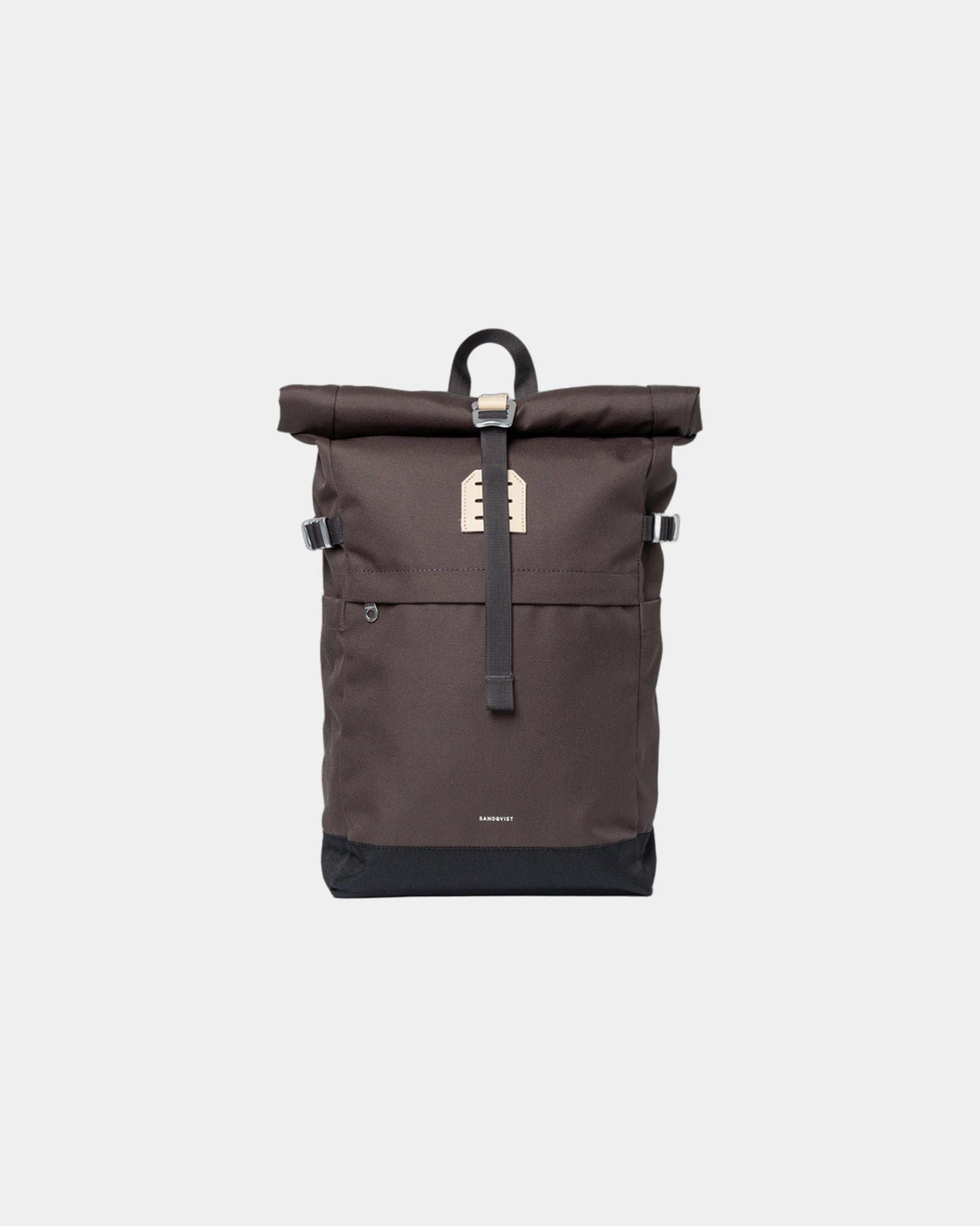 Zaino roll-top riciclato Sandqvist Icon da personalizzare - Marrone con pelle naturale