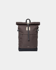 Zaino roll-top riciclato Sandqvist Icon da personalizzare - Marrone con pelle naturale