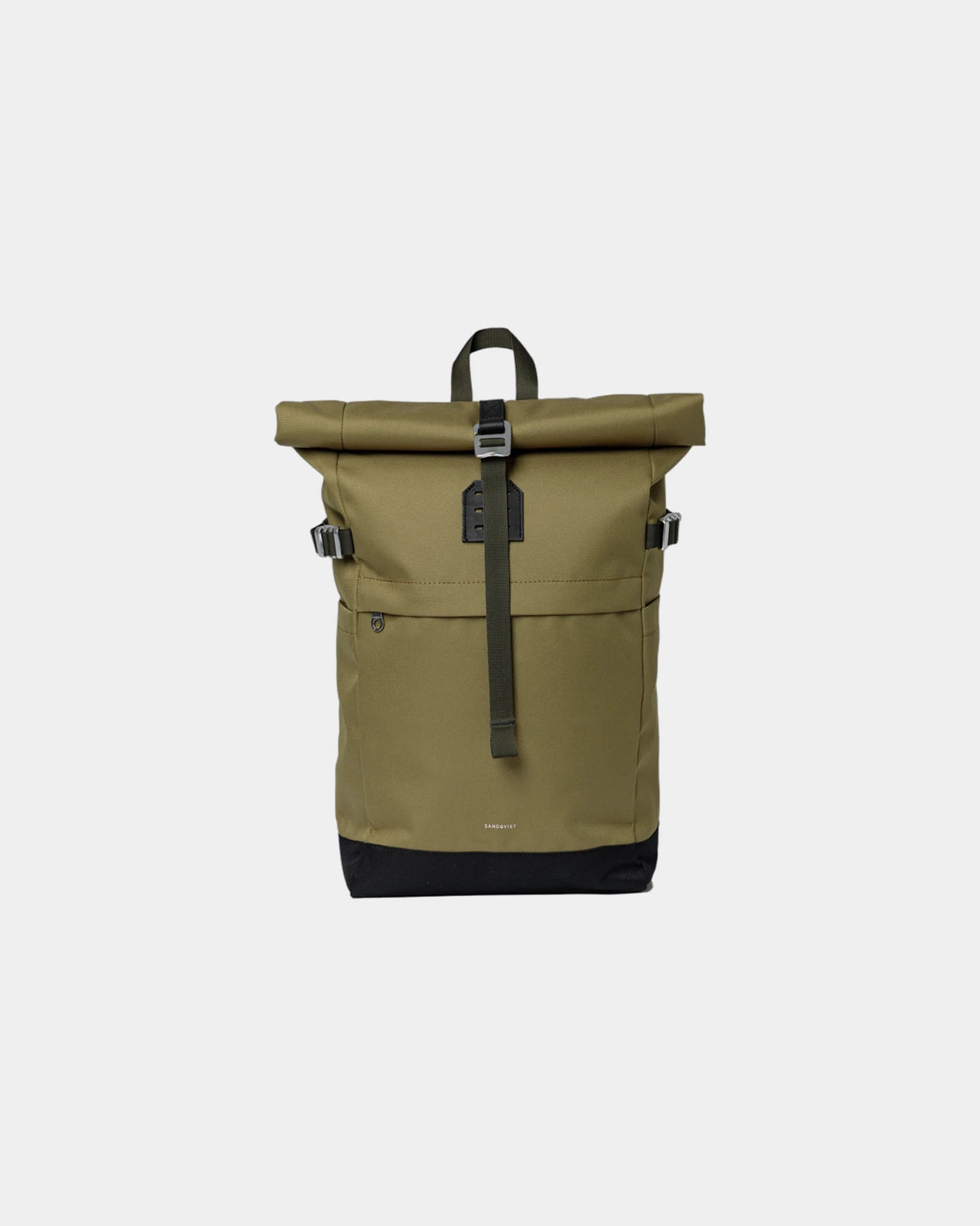 Zaino roll-top riciclato Sandqvist Icon da personalizzare - Verde oliva con pelle nera