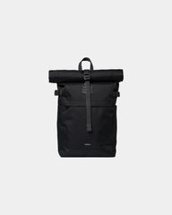 Zaino roll-top riciclato Sandqvist Icon da personalizzare - Nero/Nero con pelle nera