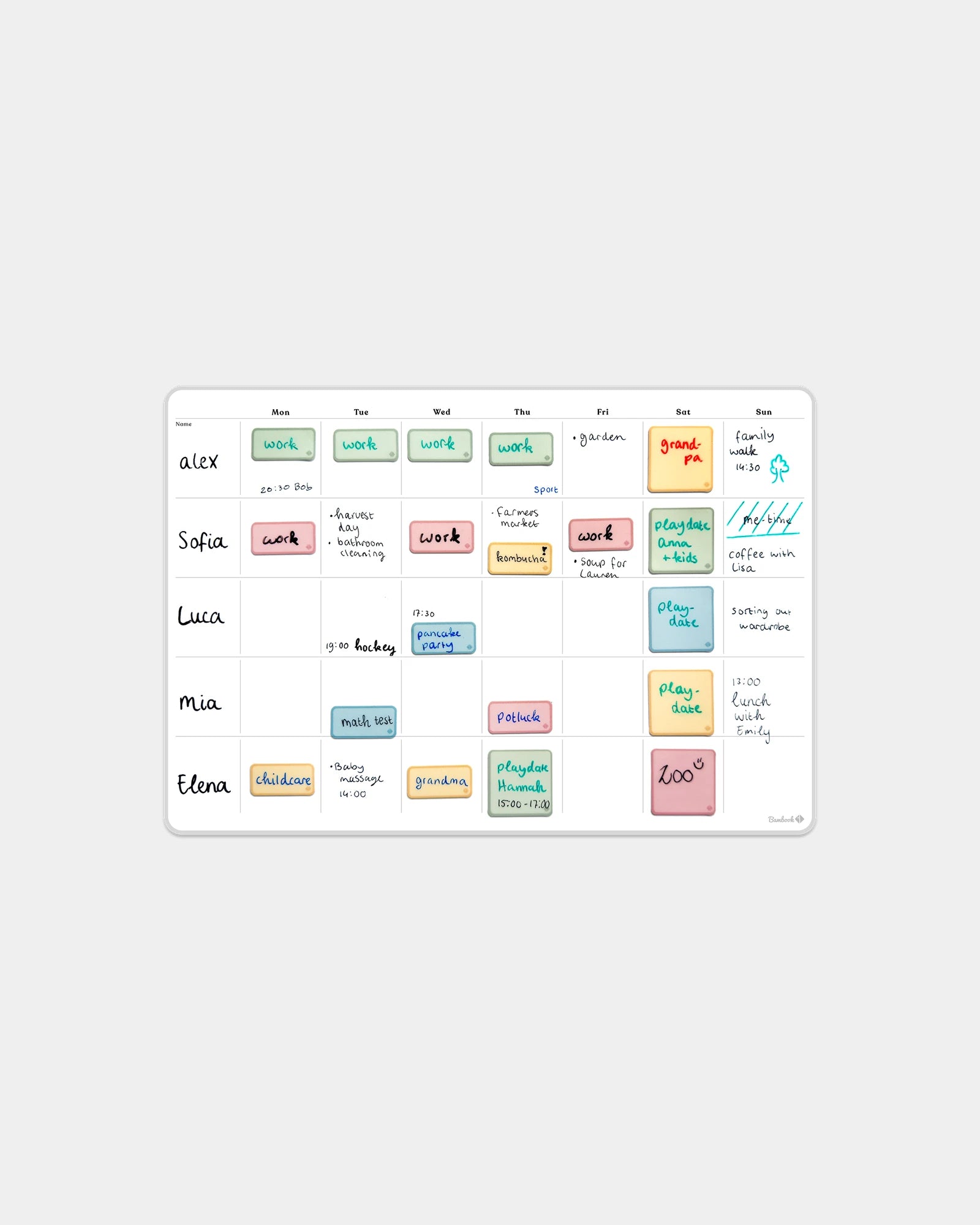 Calendario settimanale adesivo Bambook da personalizzare - Bianco