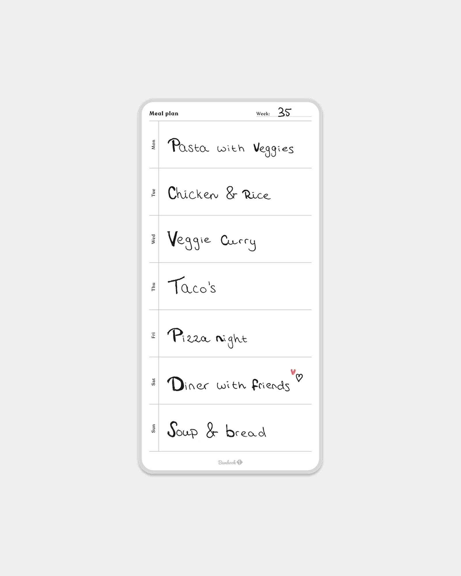 Programma pasti adesivo riutilizzabile da personalizzare - Bianco