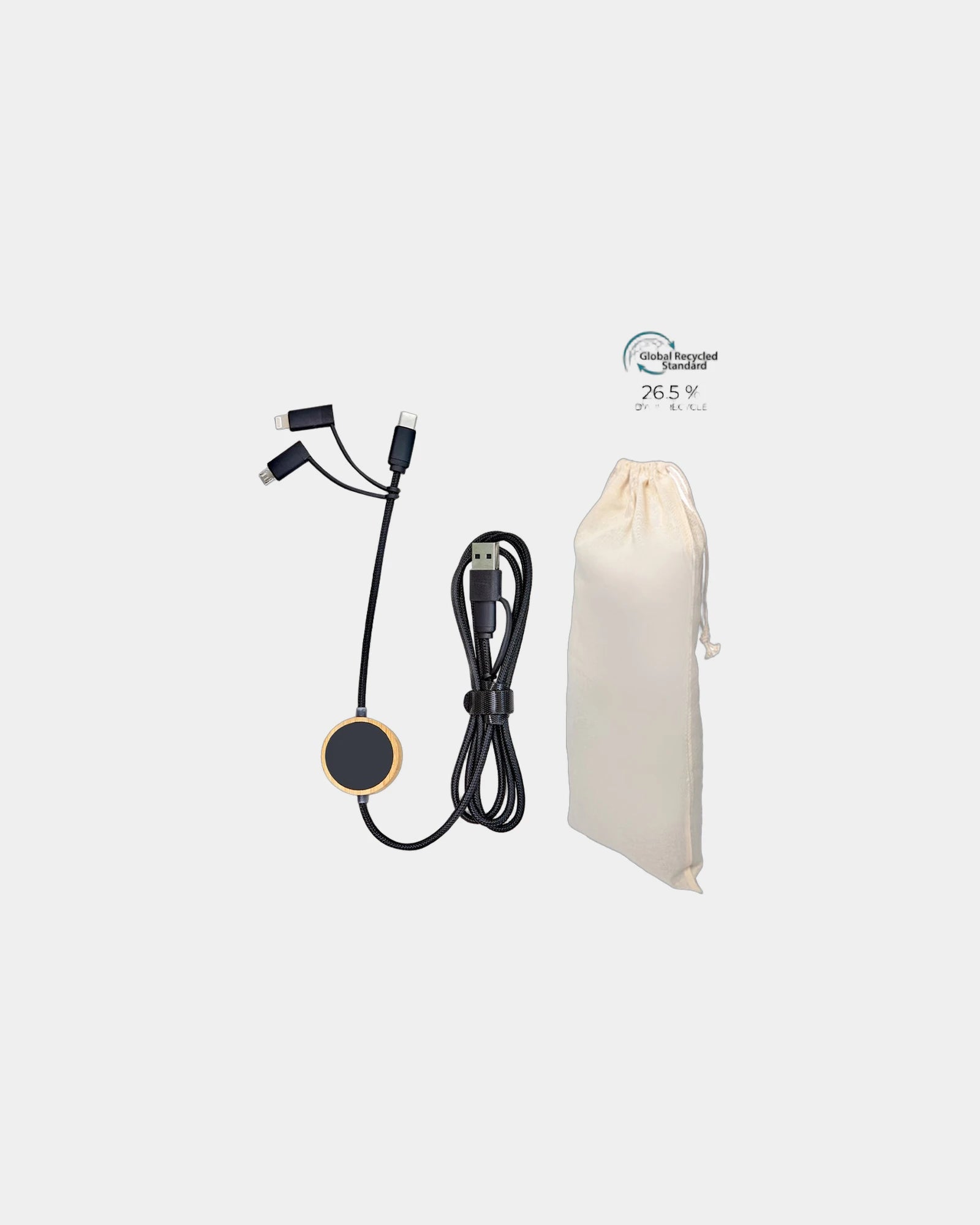 Cavo riciclato 5-in-1 con LED Bluetech da personalizzare - Nero