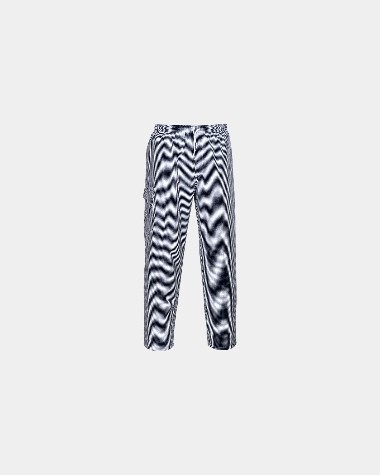 Pantaloni da cucina cotone 190g/m² da personalizzare - Scacchiera Blu-Bianco