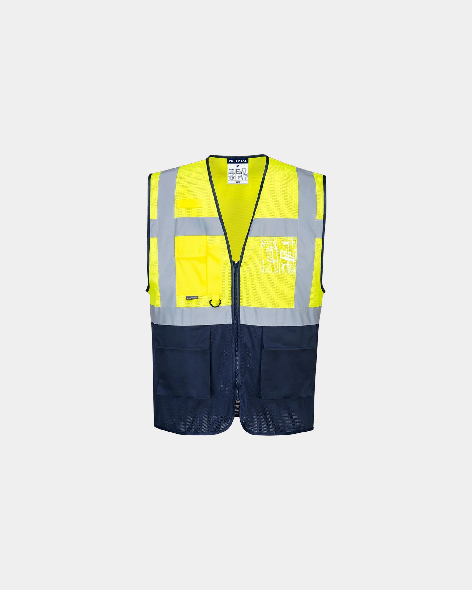 Gilet alta visibilità tessuto traspirante da personalizzare - Giallo-Blu Navy