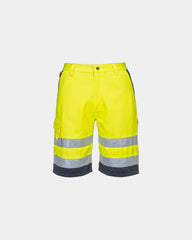 Bermuda alta visibilità poliestere-cotone da personalizzare - Giallo-Blu Navy