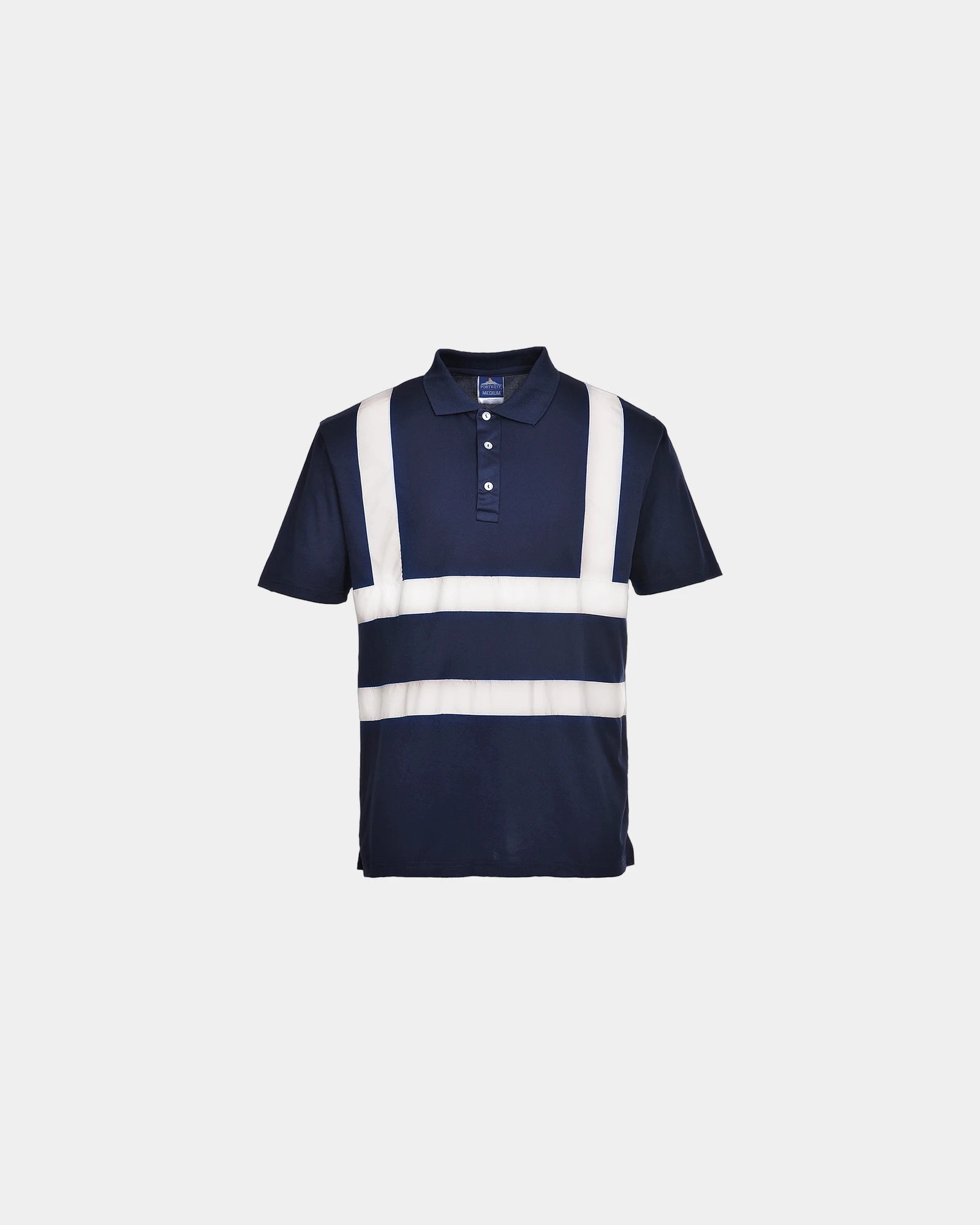 Polo traspirante banda riflettente alta visibilità da personalizzare - Blu Navy