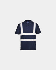 Polo traspirante banda riflettente alta visibilità da personalizzare - Blu Navy