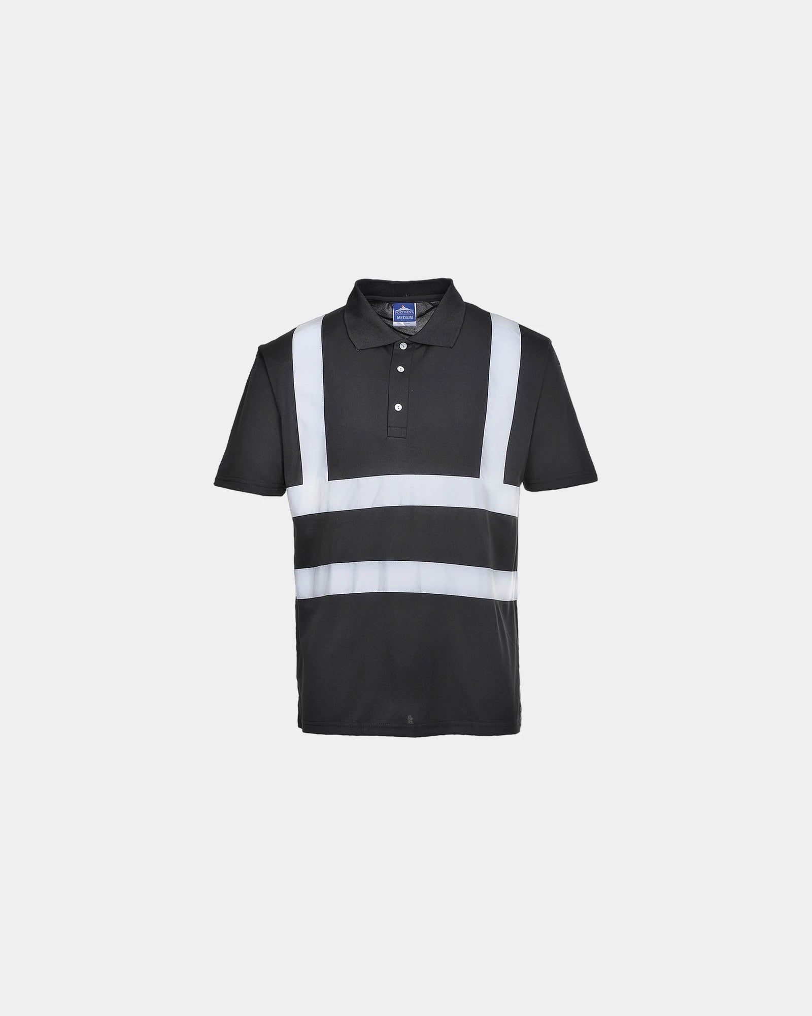 Polo traspirante banda riflettente alta visibilità da personalizzare - Nero-Blu Cielo
