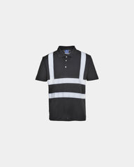 Polo traspirante banda riflettente alta visibilità da personalizzare - Nero-Blu Cielo