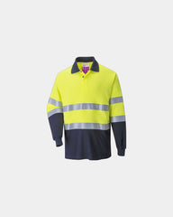 Polo bicolore antistatico manica lunga da personalizzare - Giallo-Blu Navy