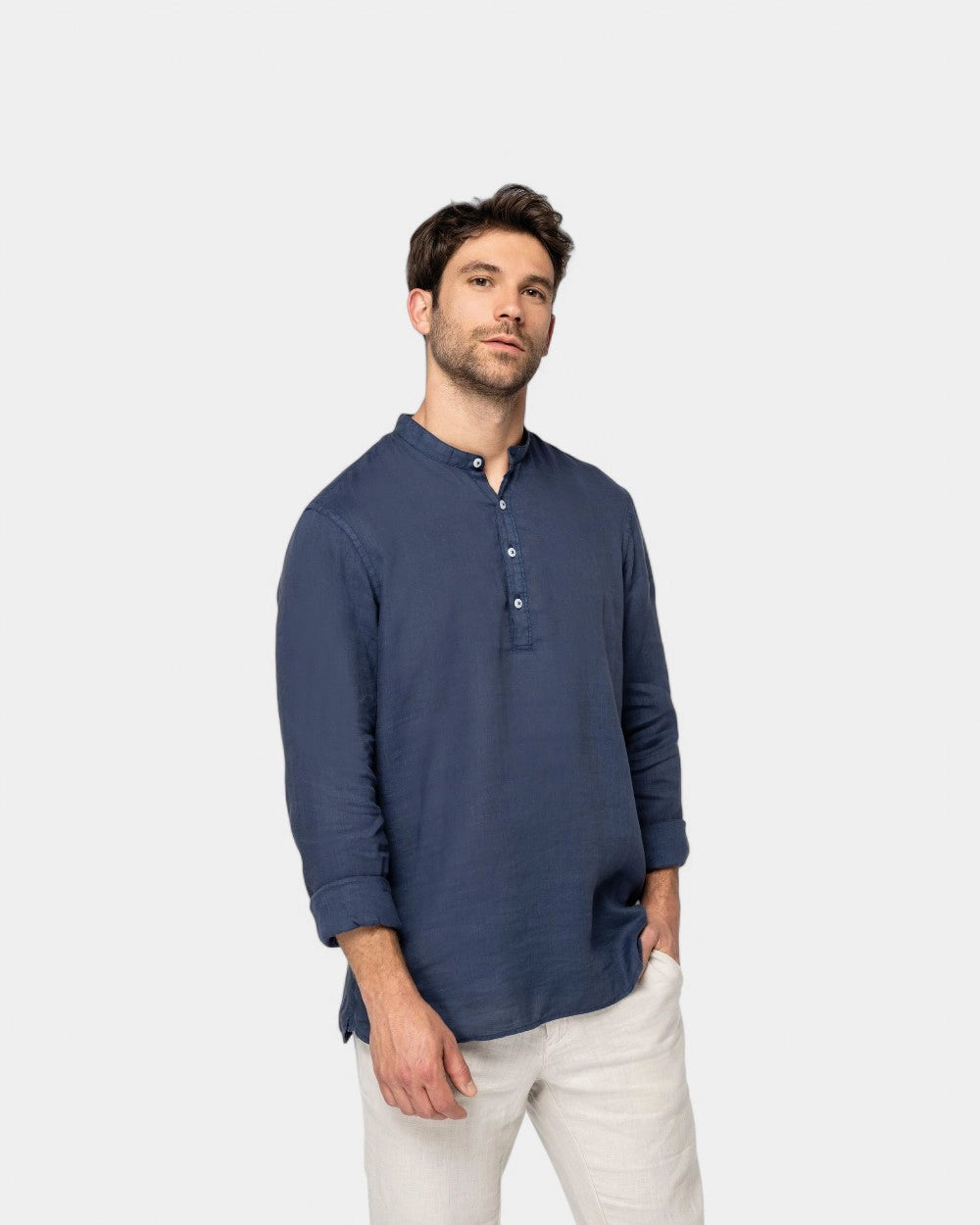 Camicia con collo Mao délavé uomo da personalizzare