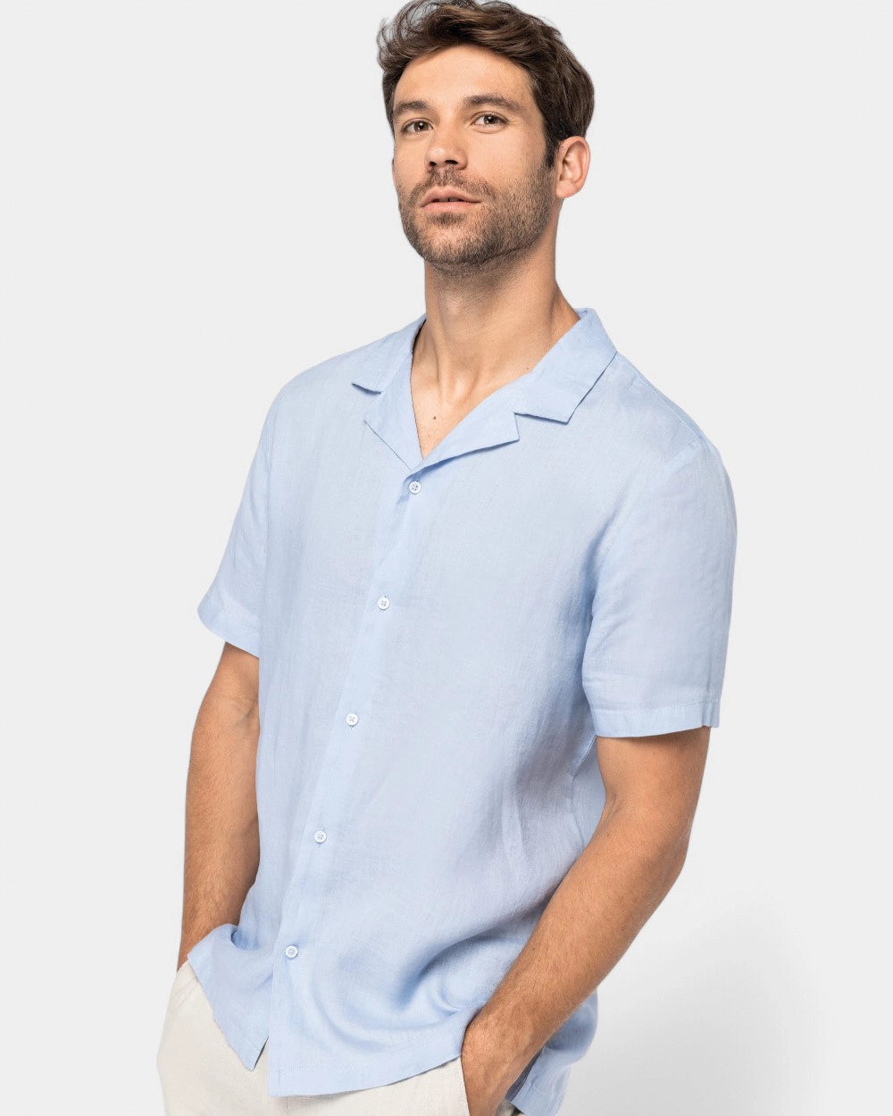 Camicia con collo bowling in lino uomo da personalizzare