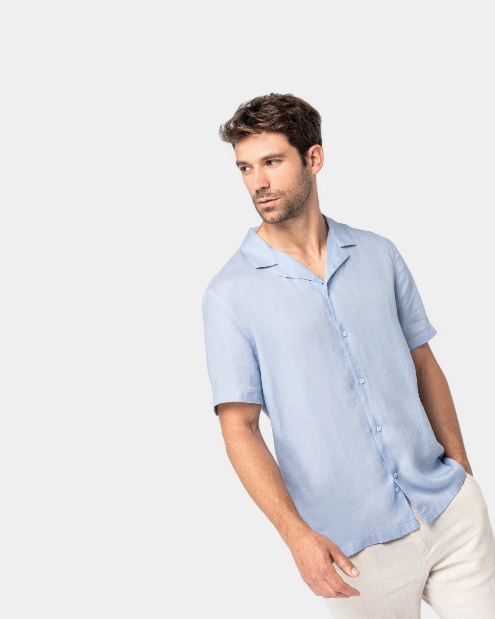 Camicia con collo bowling in lino uomo da personalizzare - 1
