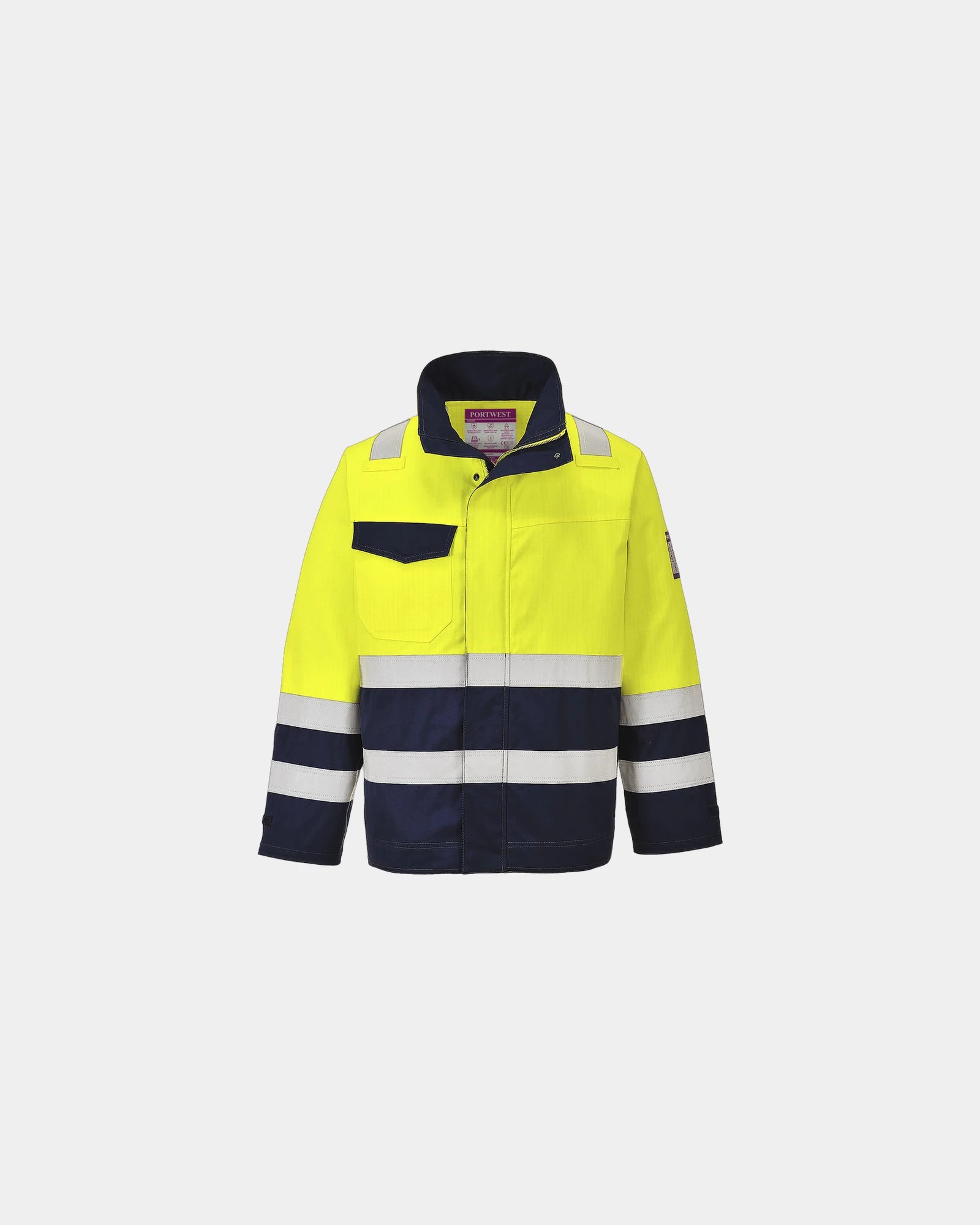 Giacca alta visibilità bicolore antifiamma da personalizzare - Giallo-Blu Navy