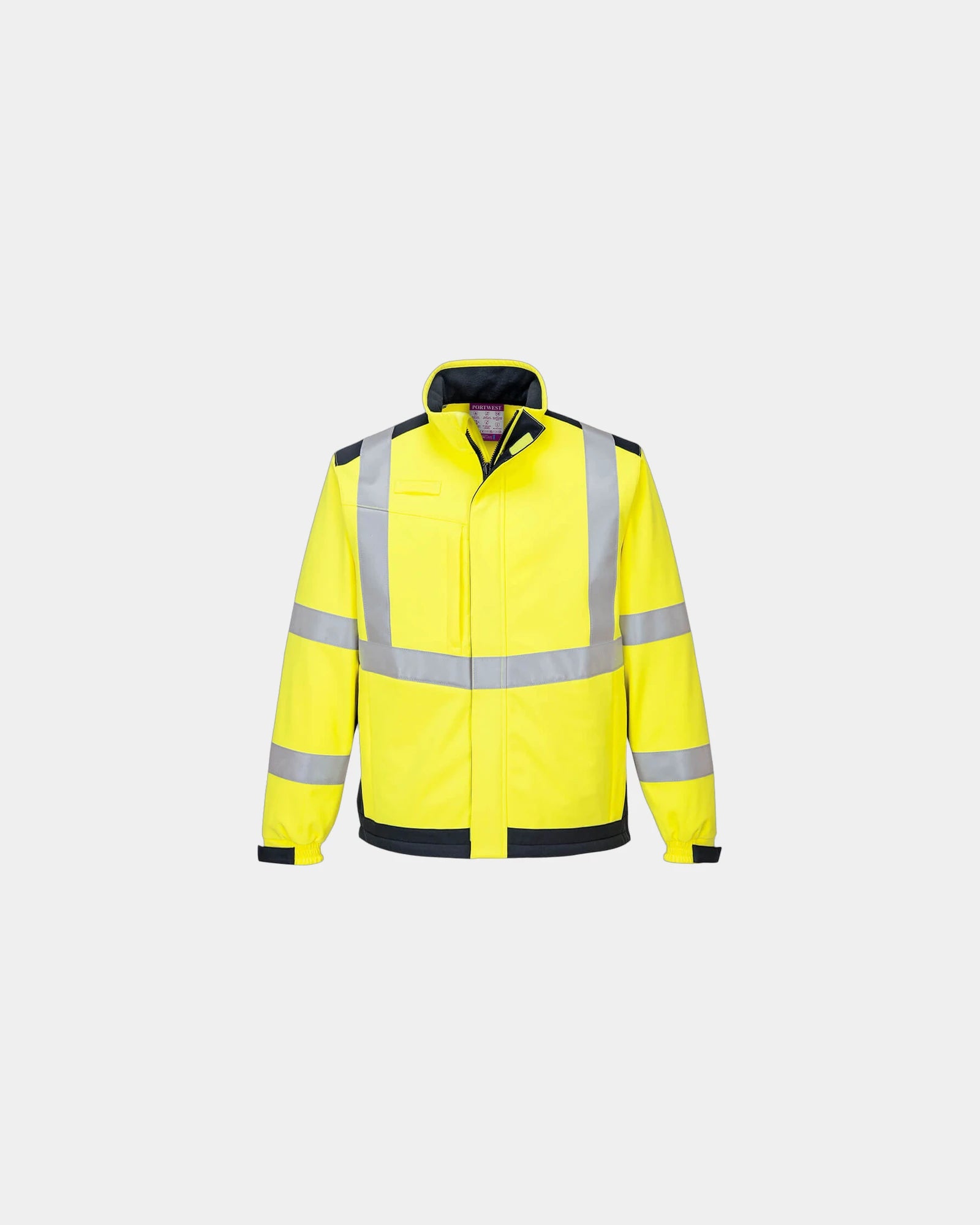 Giacca softshell multinorma alta visibilità da personalizzare - Giallo-Blu Navy