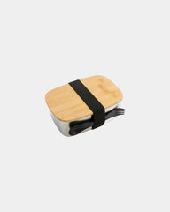 Lunch box acciaio inox coperchio bambù da personalizzare - Argento