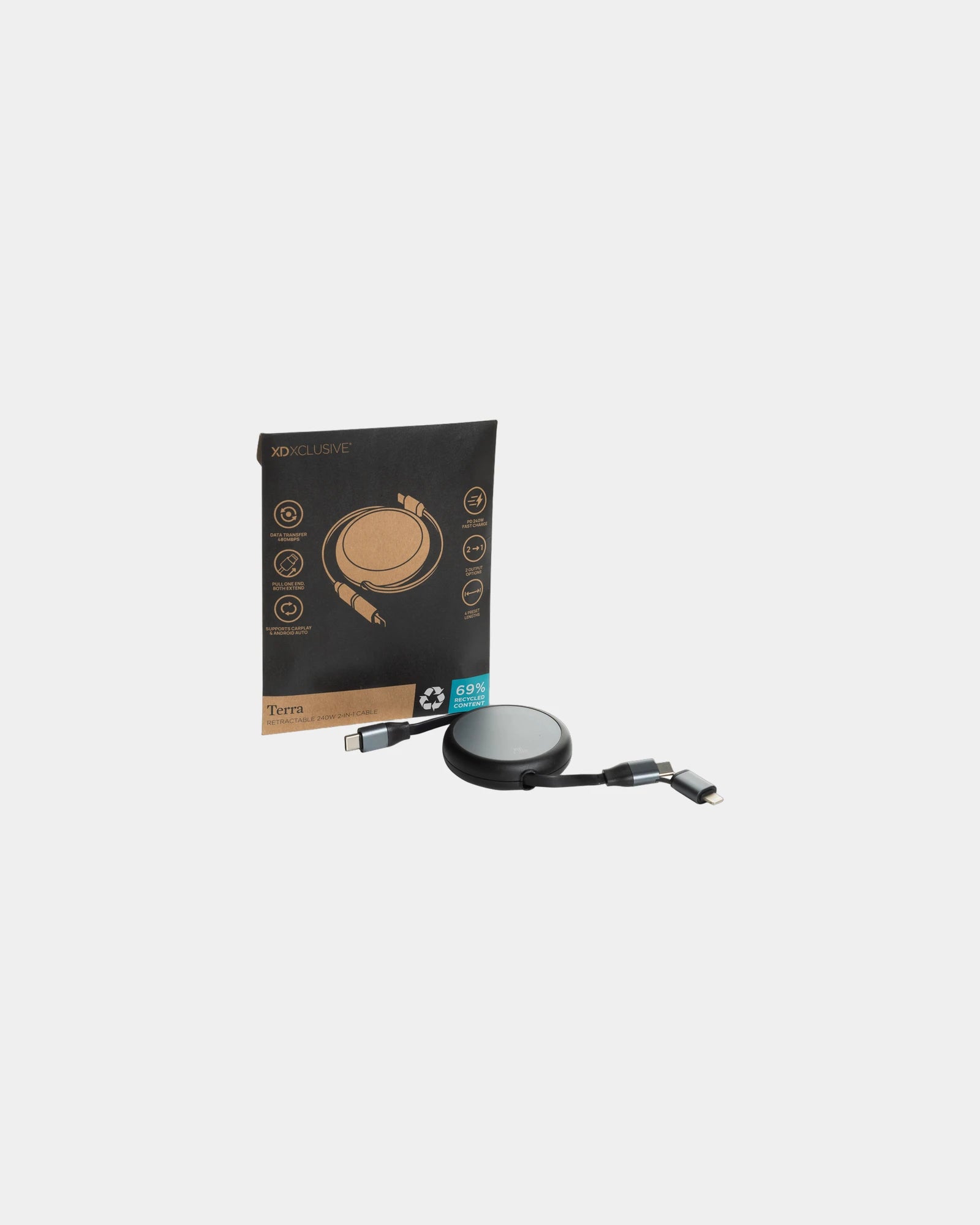 Cavo retrattile riciclato RCS 240W 2-in-1 da personalizzare - 1
