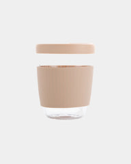 Bicchiere vetro borosilicato 360ml con coperchio da personalizzare