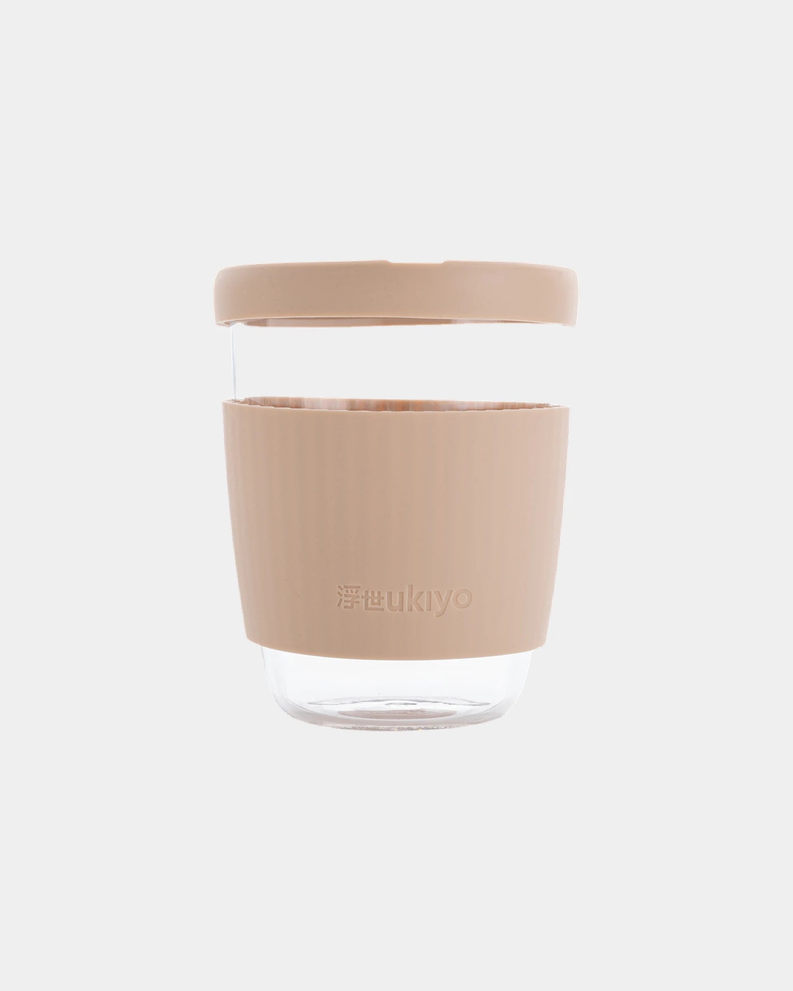 Bicchiere vetro borosilicato 360ml con coperchio da personalizzare