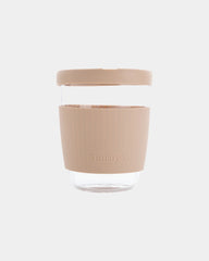 Bicchiere vetro borosilicato 360ml con coperchio da personalizzare