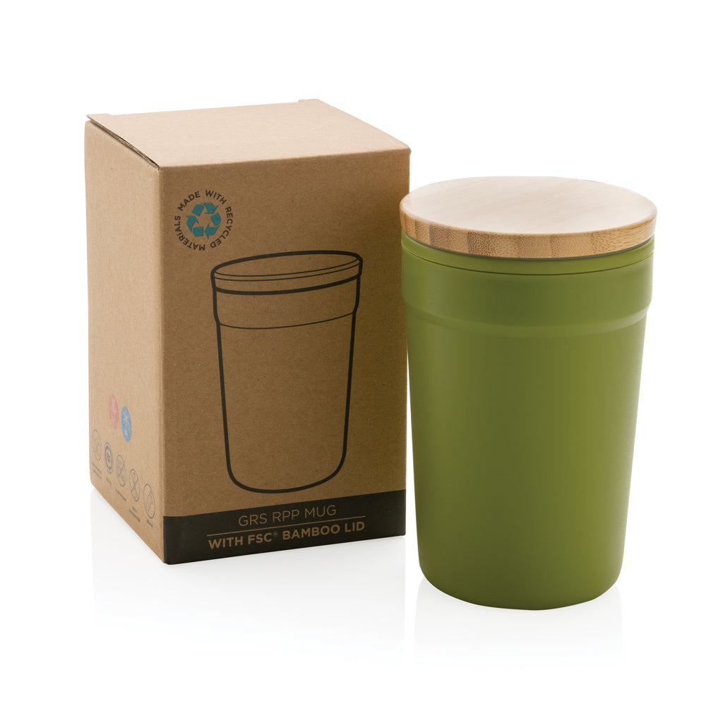 Mug PP riciclato GRS 300ml coperchio bambù da personalizzare - 11