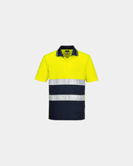 Polo cotone anti UV alta visibilità da personalizzare - Giallo-Blu Navy