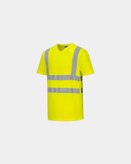 T-shirt collo a V inserti in rete da personalizzare - Giallo