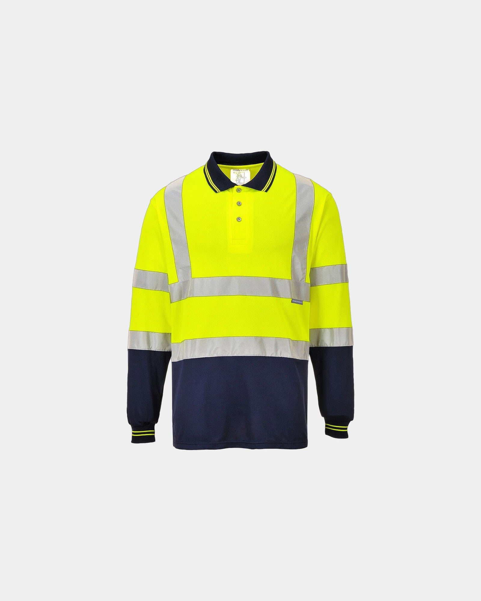 Polo bicolore maniche lunghe poliestere da personalizzare - Giallo-Blu Navy