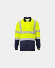 Polo bicolore maniche lunghe poliestere da personalizzare - Giallo-Blu Navy