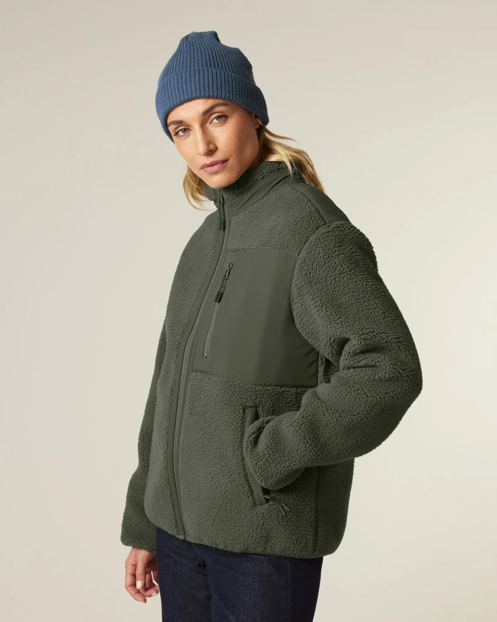 Giacca sherpa riciclata Stanley/Stella Brooker da personalizzare - Kaki