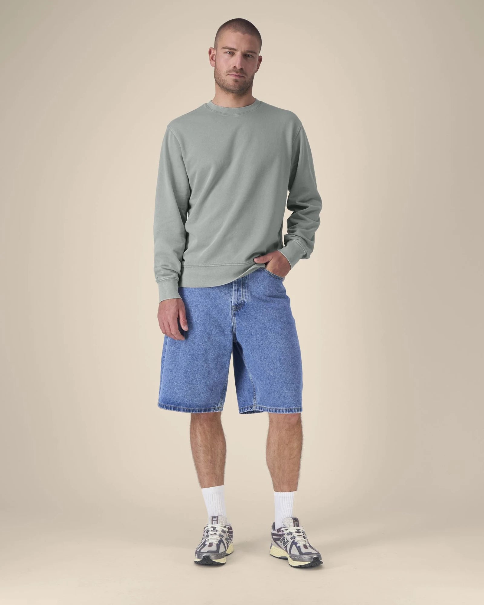 Felpa cotone bio Stanley/Stella Matcher da personalizzare - Tinto in capo grigio nebbia
