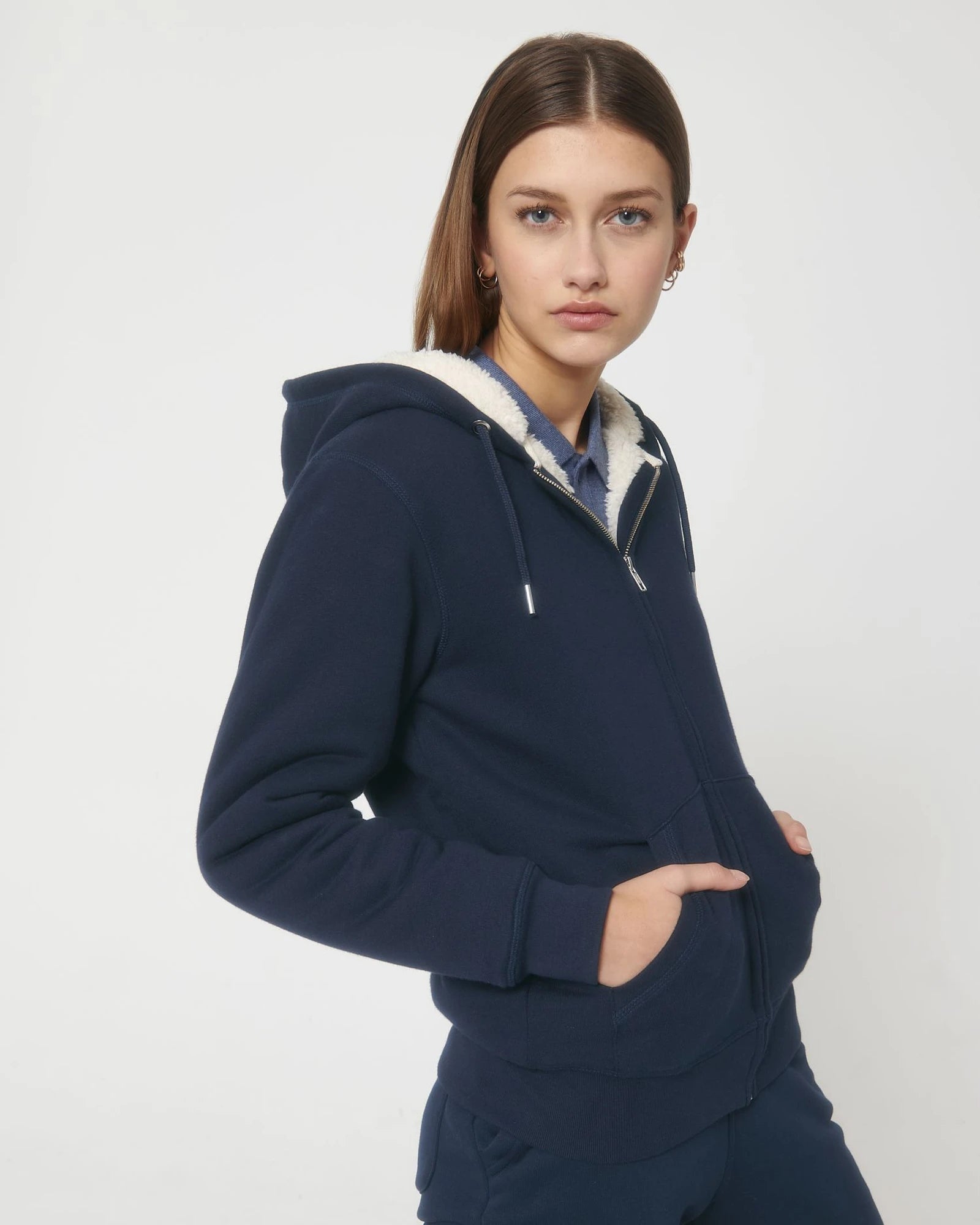 Felpa zip cotone bio Stanley/Stella Hygger da personalizzare - Blu Navy