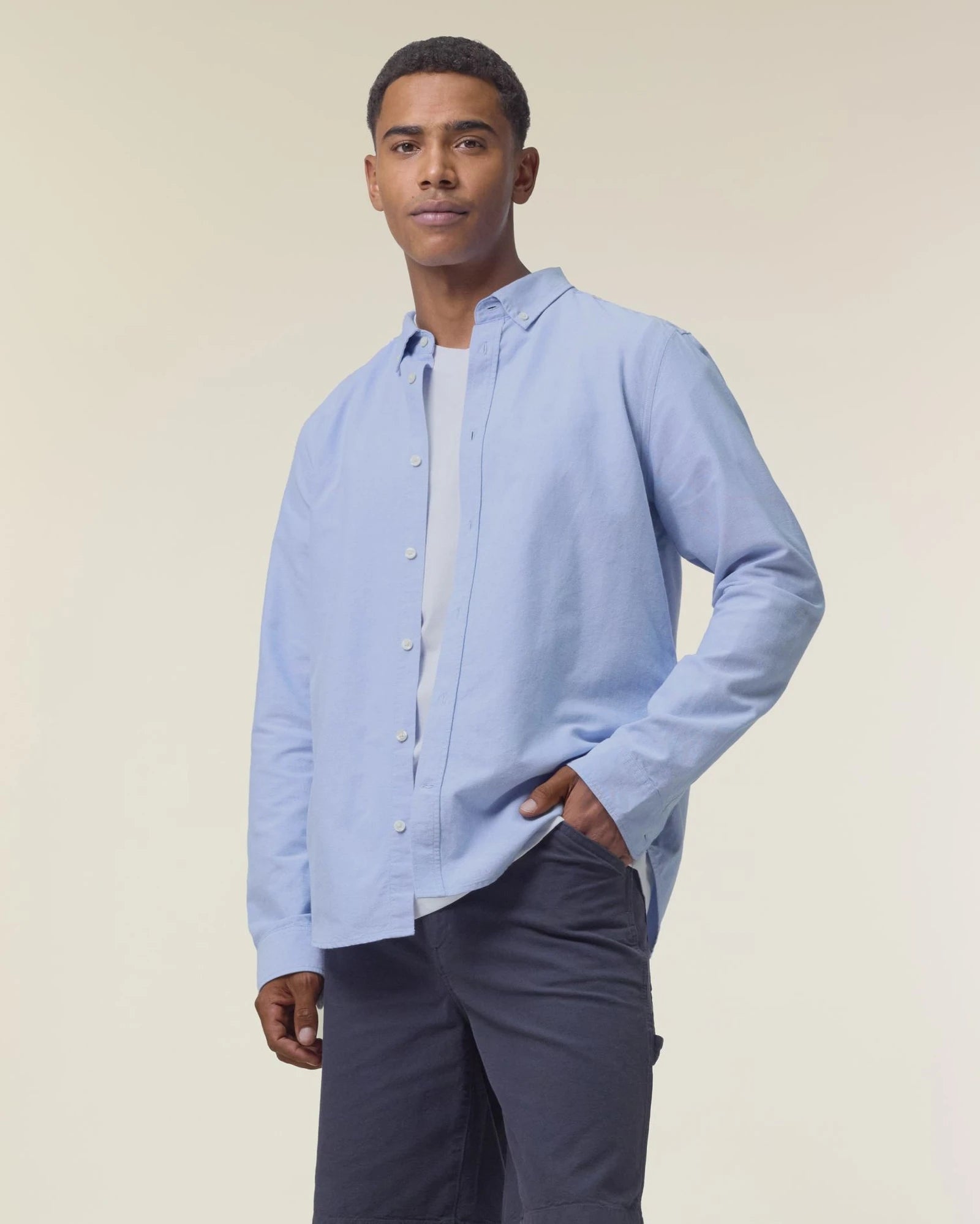 Camicia cotone bio Stanley/Stella Oxford da personalizzare - Blu Oxford