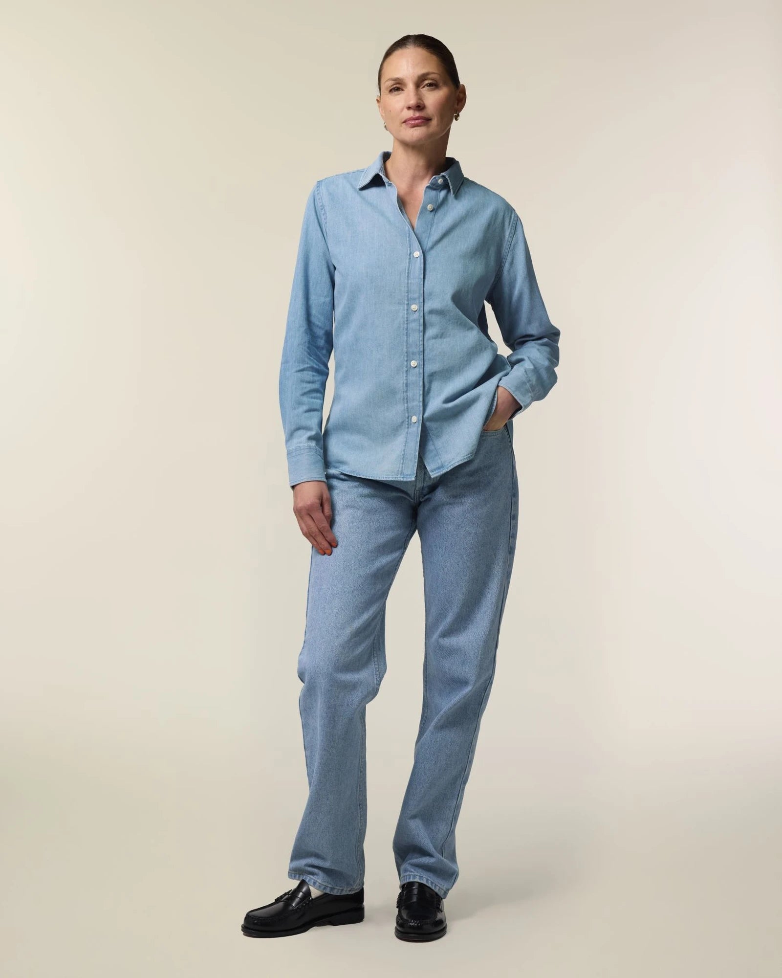 Camicia denim cotone bio Stanley/Stella da personalizzare - lavaggio chiaro