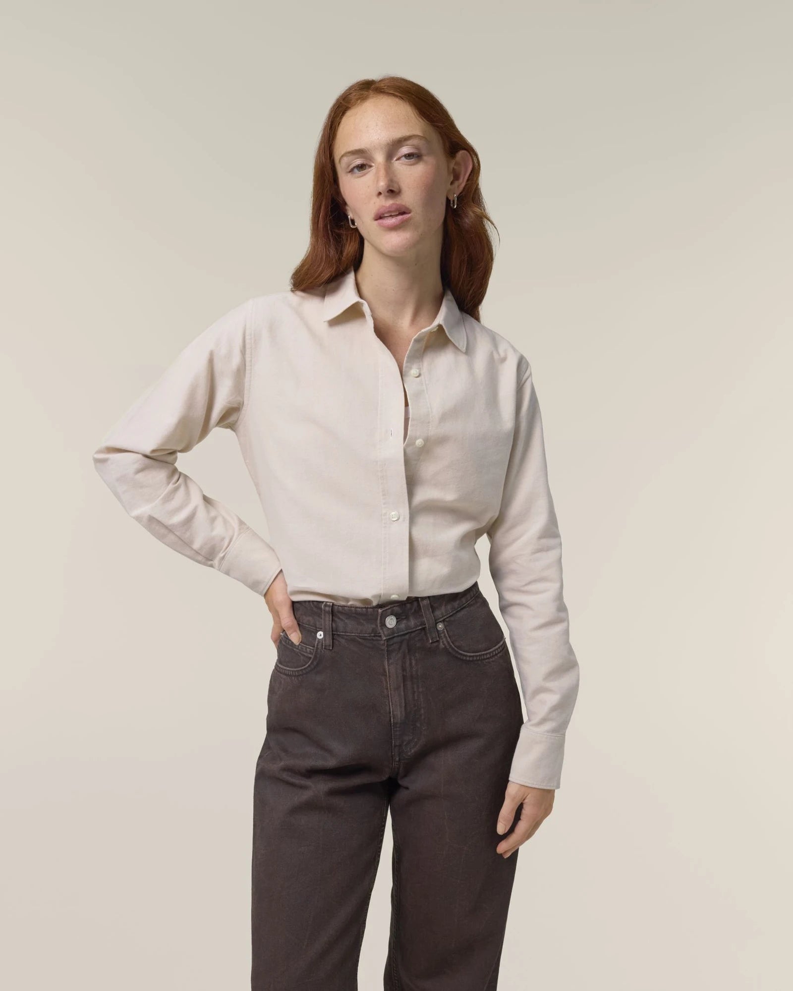 Camicia cotone bio Stanley/Stella Oxford da personalizzare - Beige Oxford