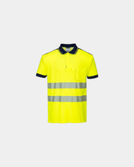 Polo alta visibilità cotone traspirante da personalizzare - Giallo-Blu Navy