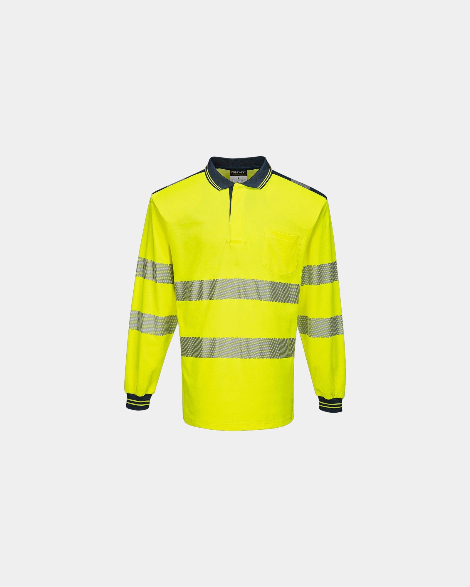 Polo alta visibilità manica lunga da personalizzare - Giallo-Blu Navy
