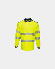Polo alta visibilità manica lunga da personalizzare - Giallo-Blu Navy