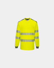 T-shirt alta visibilità manica lunga da personalizzare - Giallo-Blu Navy