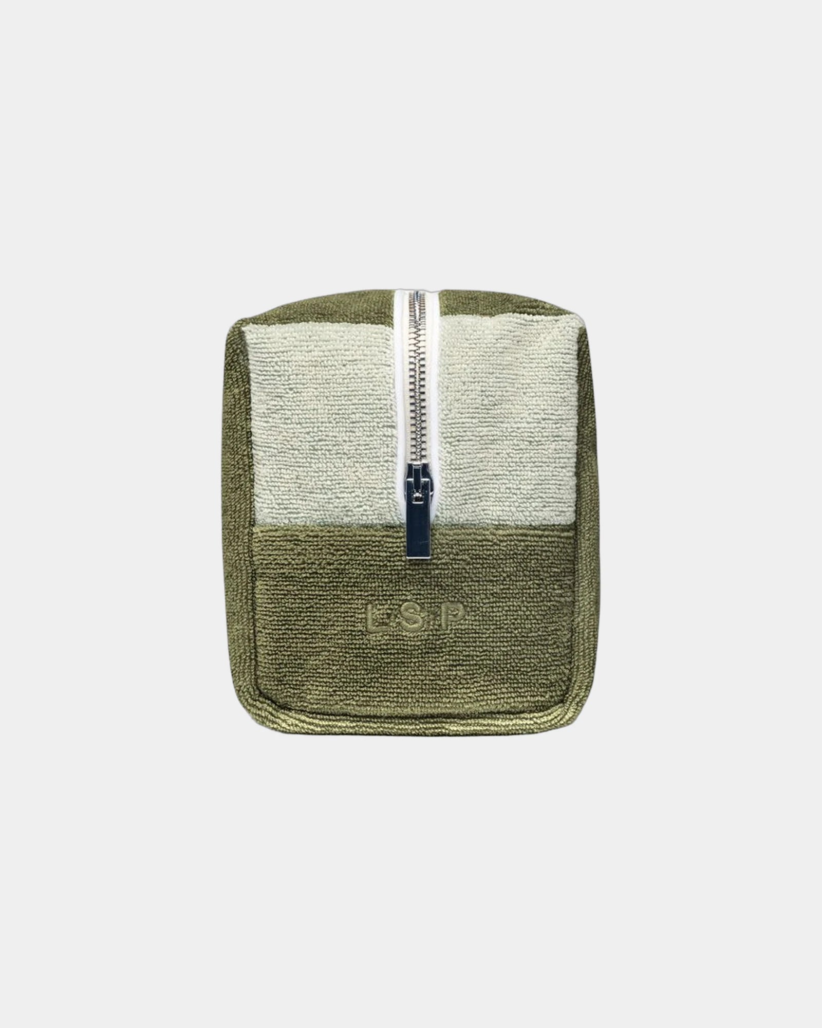 Beauty case spugna La Serviette Riviera da personalizzare - Verde Oliva / Crema